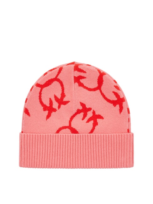 PINKO FRAPPATO Cuffia jacquard monogram rosa/rosso - Cappelli