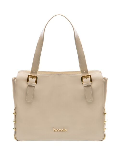 BRACCIALINI NORA Borsa shopping in pelle con fibbie beige - Borse Donna