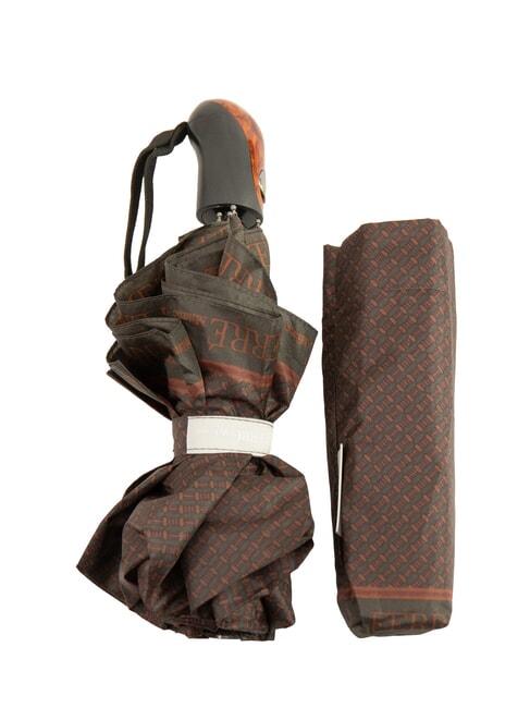 FERRÈ MINI Ombrello pieghevole antivento cravatta marrone 02 - Ombrelli