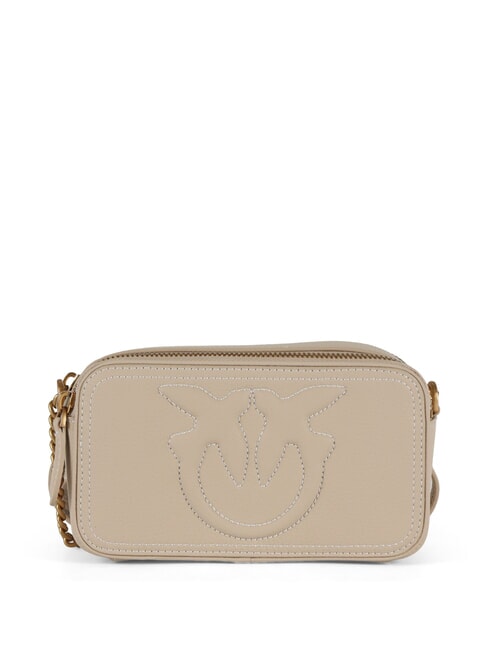PINKO CARRIE Mini Bag a tracolla, in pelle beige-grigio fumo-antique gold - Borse Donna