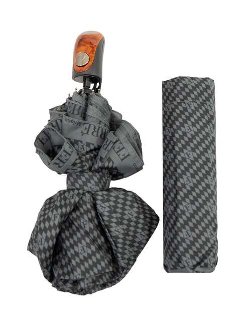 FERRÈ MINI Ombrello pieghevole antivento cravatta grigio 03 - Ombrelli