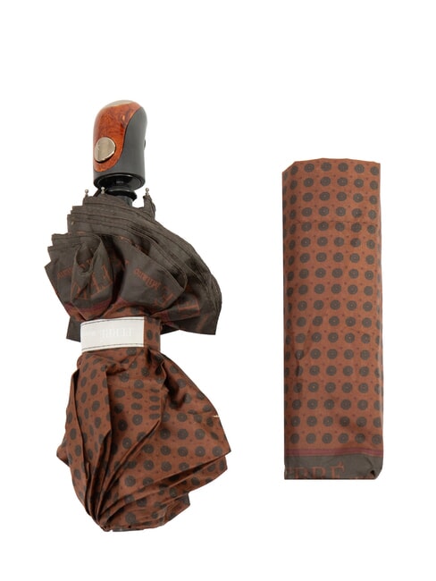 FERRÈ MINI Ombrello pieghevole antivento cravatta marrone 01 - Ombrelli