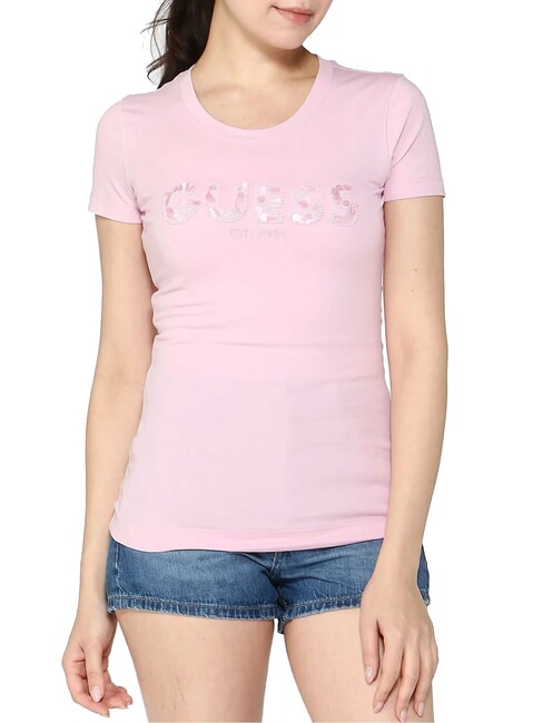 GUESS CN SS LOGO T-shirt a maniche corte lilac cream - T-shirt e Top Donna