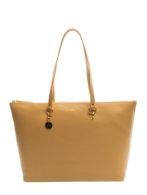 COCCINELLE ALPHA Borsa shopping in pelle martellata fresh beige - Borse Donna