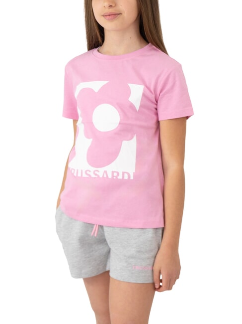 TRUSSARDI GRIGES Set t-shirt e bermuda pink/grey melange - Tute bambini