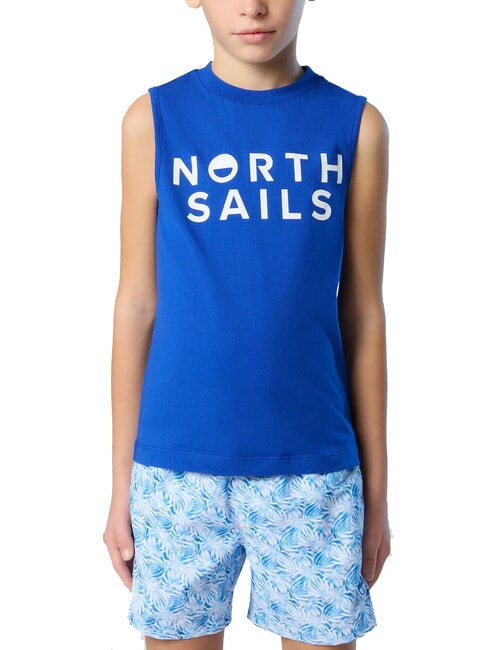 NORTH SAILS PRINTED KIDS Maglia giromanica in cotone surf blue - T-shirt Bambino