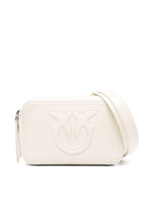 PINKO CARRIE Borsa camera case in pelle con logo in rilievo bianco seta-brushed silver - Borse Donna