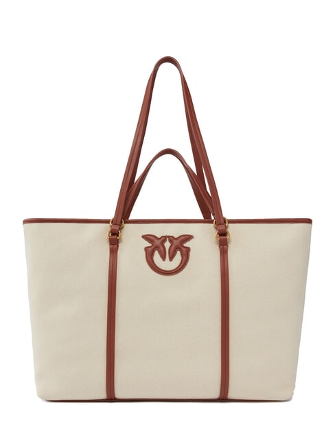 PINKO MIRANDA Borsa shopper in canvas con doppi manici mult.beige/cuoio-antique gold - Borse Donna
