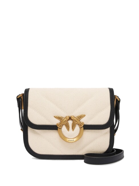 PINKO LOVE BOX BAG Borsa mini in canvas a tracolla beige/nero-antique gold - Borse Donna
