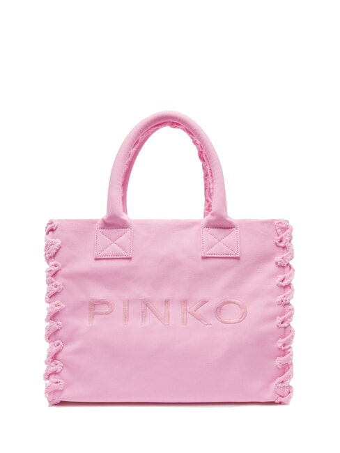 PINKO BEACH Borsa shopping in canvas riciclato rosa dolce lilla-antique gold - Borse Donna