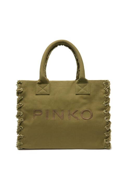 PINKO BEACH Borsa shopping in canvas riciclato oliva gotico-antique gold - Borse Donna