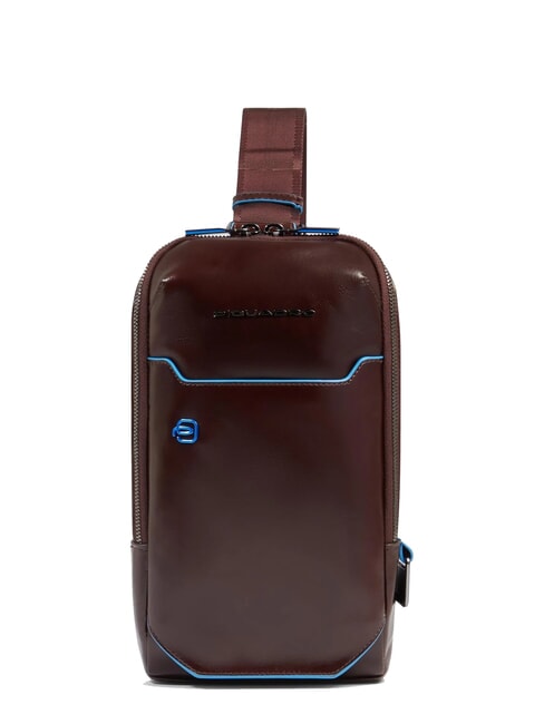 PIQUADRO BLUE SQUARE Zaino borsello monospalla in pelle MOGANO - Tracolle Uomo