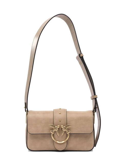 PINKO LOVE ONE MINI Mini Bag a tracolla, in pelle beige-grigio fumo-antique gold - Borse Donna