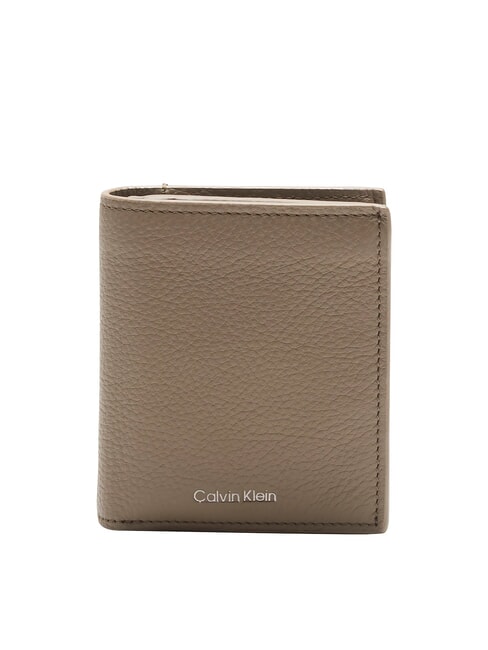 CALVIN KLEIN CK LEATHER Portafoglio verticale in pelle taupe - Portafogli Uomo