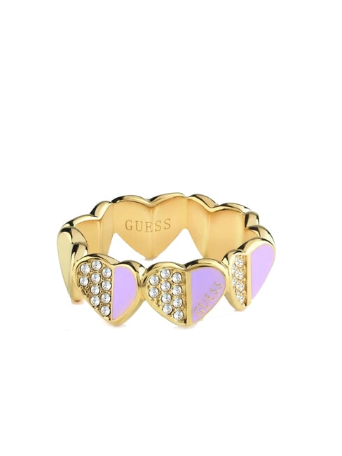 GUESS LOVELY Anello con cuori smaltati e zirconi yellow gold/lilac - Anelli