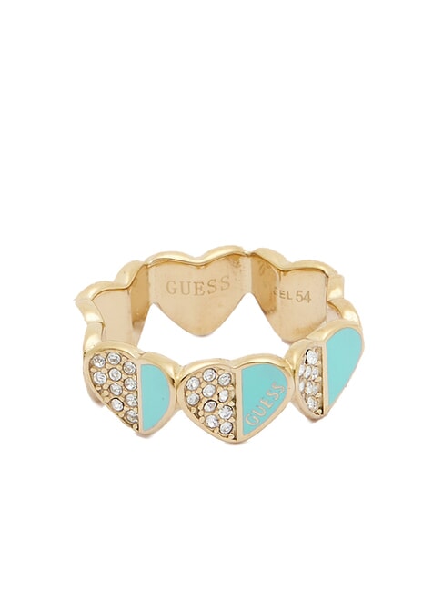GUESS LOVELY Anello con cuori smaltati e zirconi ylw gold/turquoise - Anelli