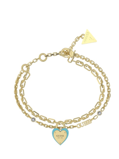 GUESS ALL YOU NEED IS LOVE Bracciale charm lucchetto ylw gold/turquoise - Bracciali Donna