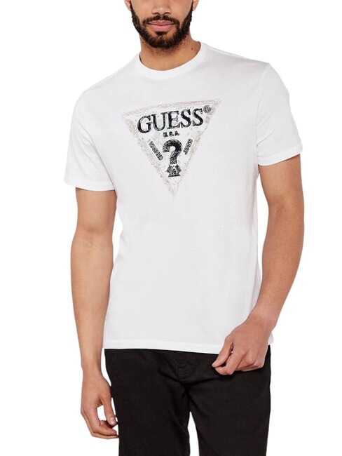 GUESS TRIANGLE T-shirt in cotone con stampa purwhite - T-shirt Uomo