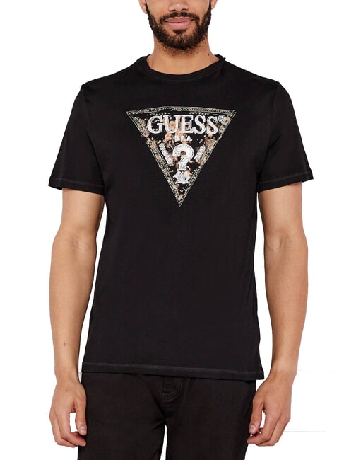 GUESS TRIANGLE T-shirt in cotone con stampa jetbla - T-shirt Uomo