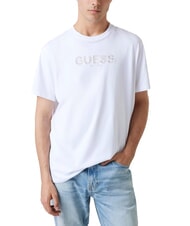 GUESS BSC EMBROIDERY LOGO T-shirt in cotone con logo ricamato purwhite - T-shirt Uomo - 1