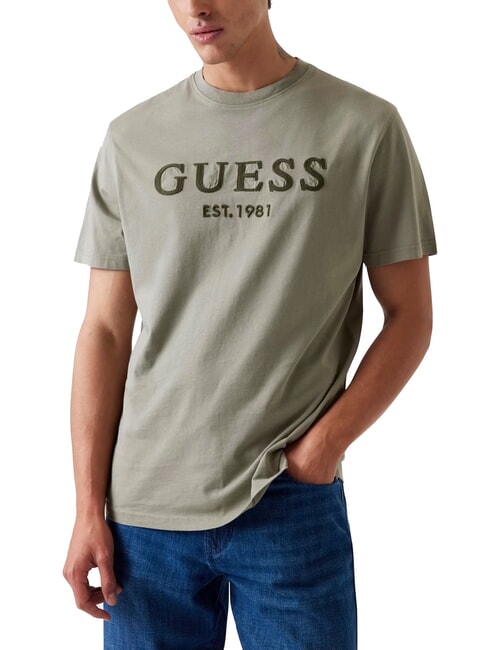 GUESS BOX LOGO T-shirt con logo ricamato mossy green - T-shirt Uomo