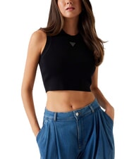 GUESS ALEXIA Topo corto in maglia logo strass jetbla - T-shirt e Top Donna - 1