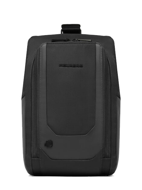 PIQUADRO S140 Zaino monospalla porta iPad in tessuto riciclato Nero - Zaini da lavoro porta PC
