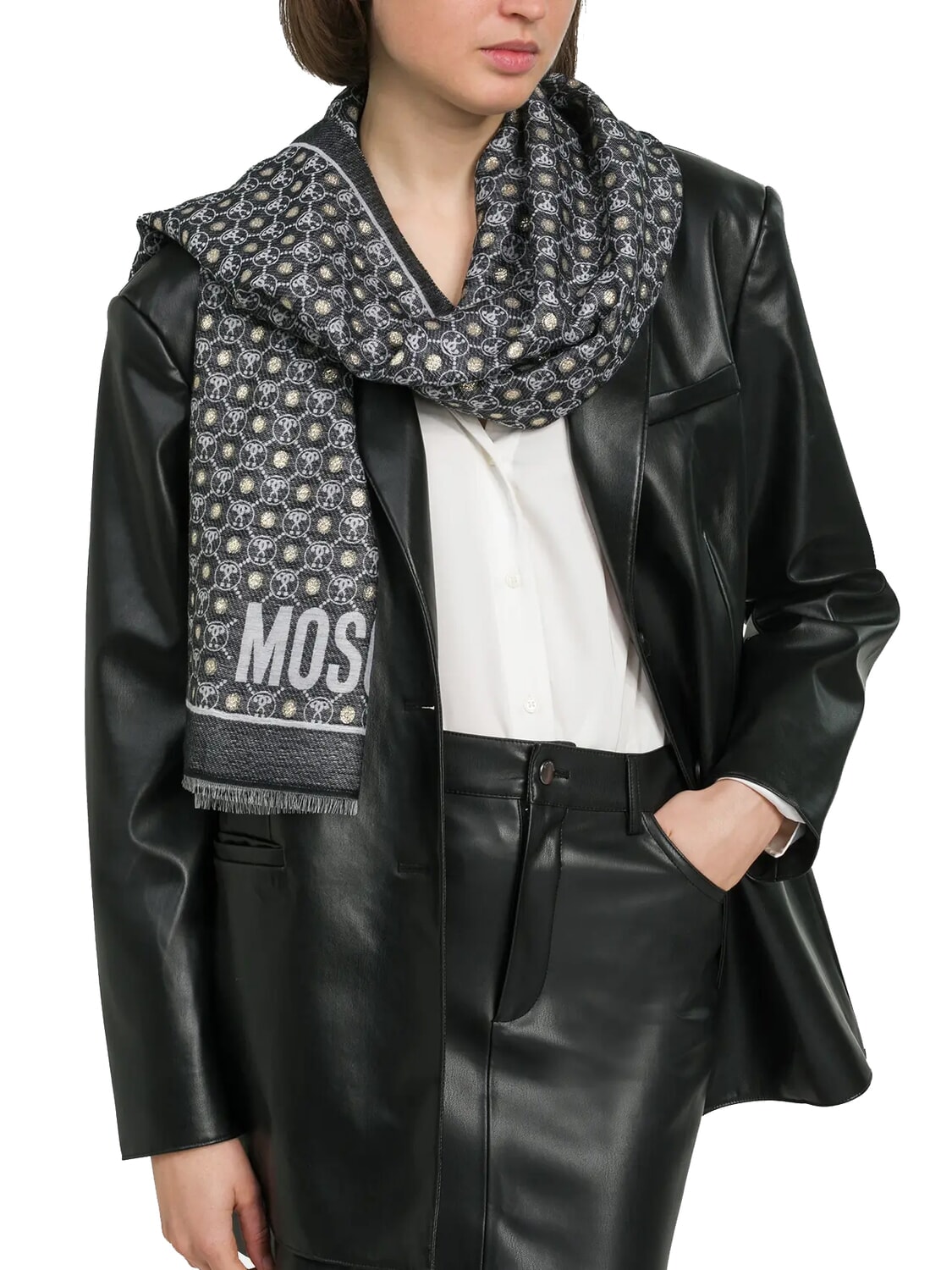 Sciarpa Donna Sciarpa Nera Moschino Moschino Sciarpa In Pura Lana