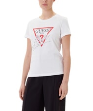 GUESS PEARLS LOVE TRIANGLE T-shirt con stampa e applicazioni purwhite - T-shirt e Top Donna - 1