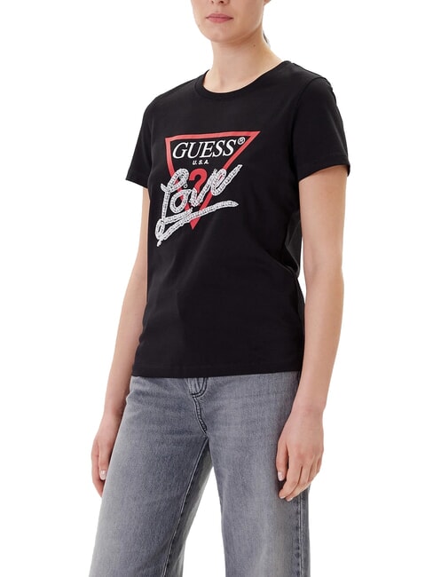 GUESS PEARLS LOVE TRIANGLE T-shirt con stampa e applicazioni jetbla - T-shirt e Top Donna