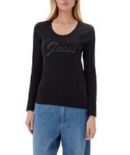 GUESS EMBRO SCRIPT LOGO T-shirt a manica lunga con logo e strass - T-shirt e Top Donna