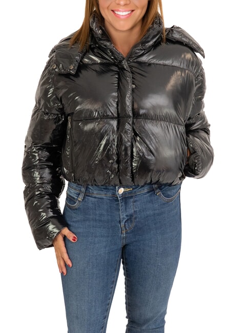 CANADIAN MINGAN Piumino corto lucido con cappuccio recycled shiny black - Piumini Donna