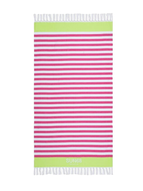 SUN68 STRIPES Telo mare in cotone bianco/fuxia - Accessori Viaggio