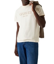 GUESS BOX LOGO T-shirt con logo ricamato pearl white - T-shirt Uomo - 1