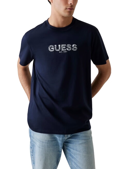GUESS BSC EMBROIDERY LOGO T-shirt in cotone con logo ricamato smart blue multi - T-shirt Uomo