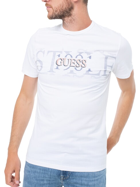 GUESS CHEST BOX T-shirt in cotone con stampa purwhite - T-shirt Uomo