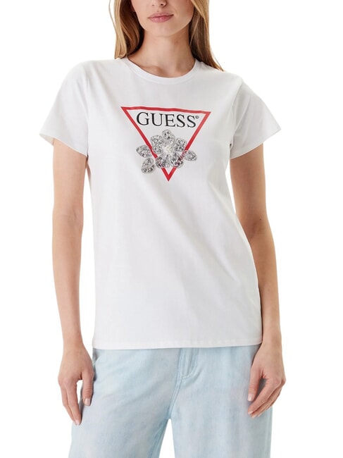 GUESS FLOWER BLING T-shirt con stampa e applicazione purwhite - T-shirt e Top Donna