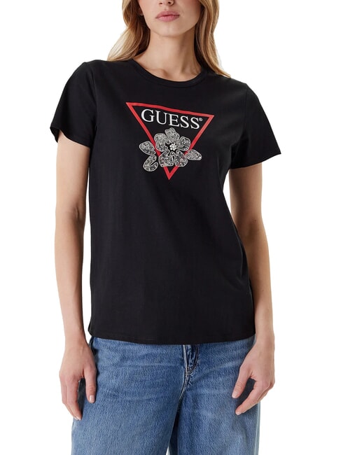 GUESS FLOWER BLING T-shirt con stampa e applicazione jetbla - T-shirt e Top Donna