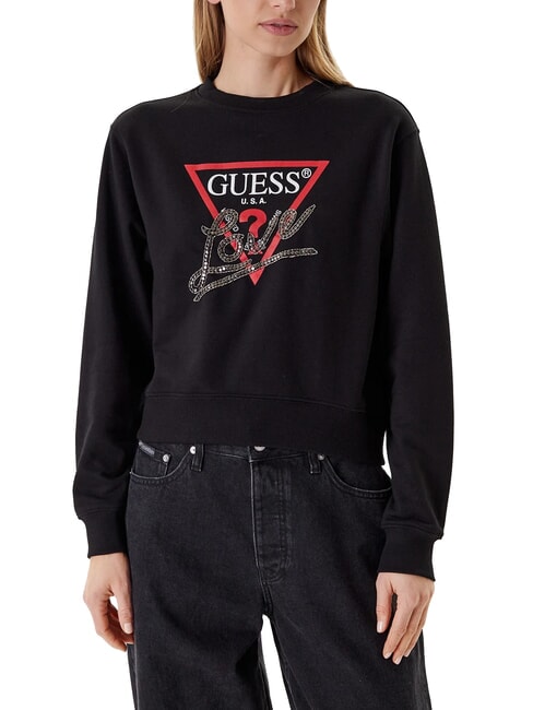 GUESS STUDDED LOVE Felpa girocollo con stampa a borchiette jetbla - Felpe Donna