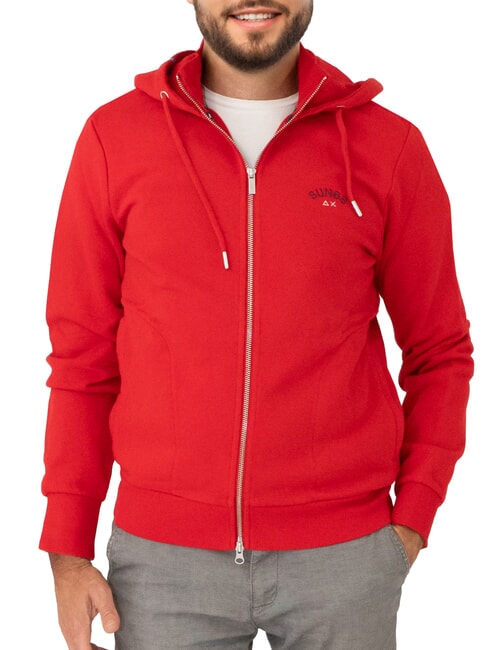 SUN68 MINI LOGO Felpa full zip con cappuccio rosso fuoco - Felpe Uomo