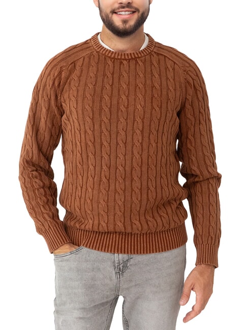 SUN68 VINTAGE Maglione girocollo a trecce cacao - Maglie Uomo