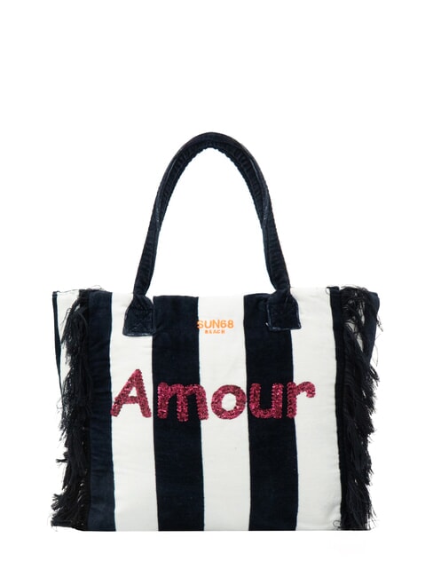 SUN68 FANCY SPONGE ALLOVER Borsa mare a spalla in canvas navy blue/bianco panna - Borse Donna