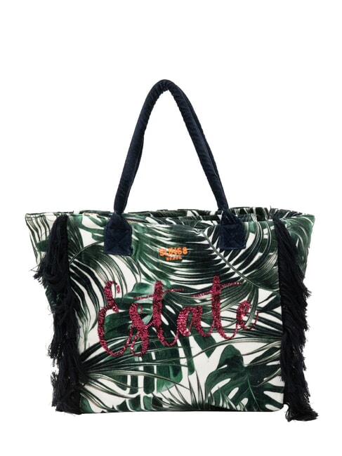 SUN68 FANCY SPONGE ALLOVER Borsa mare a spalla in canvas verde inglese/bianco panna - Borse Donna