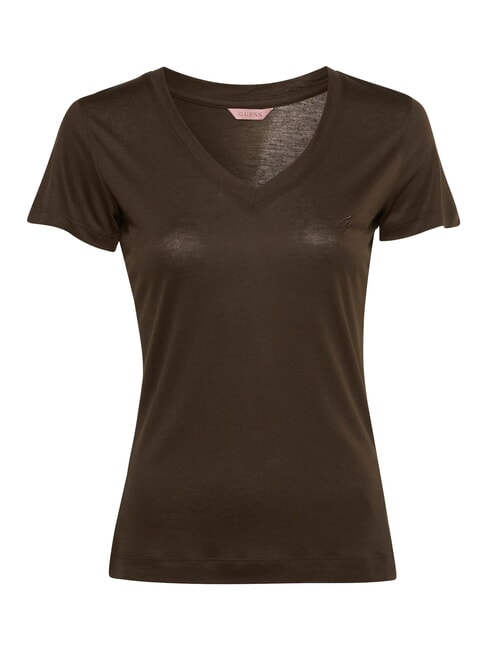 GUESS VN SS LIGHT BASIC T-shirt morbida con scollo a V espresso brown - T-shirt e Top Donna