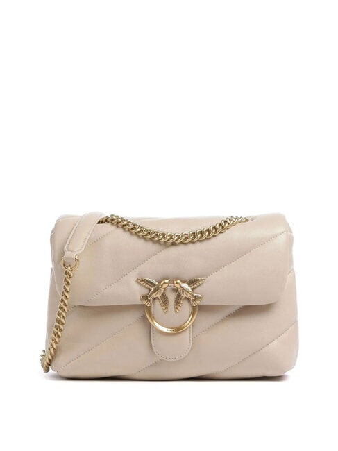 PINKO CLASSIC LOVE PUFF Borsa in pelle nappa beige-grigio fumo-antique gold - Borse Donna