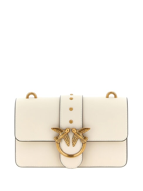 PINKO LOVE ONE CLASSIC Borsa mini in pelle a tracolla bianco seta-antique gold - Borse Donna