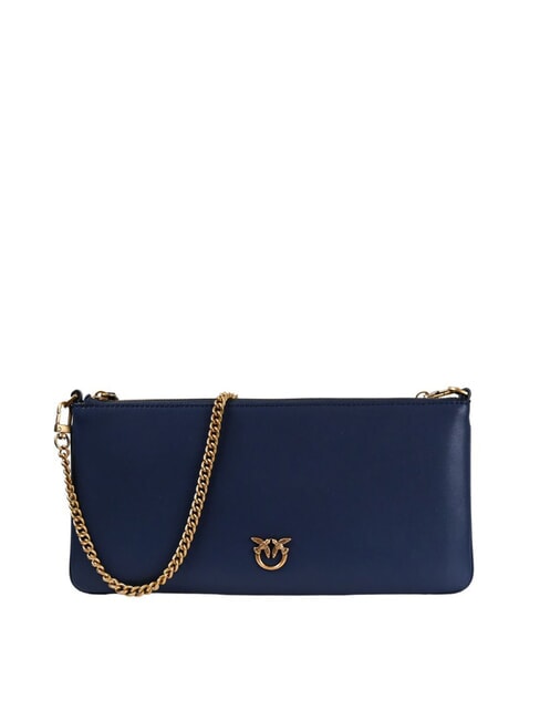 PINKO HORIZONTAL FLAT  Borsa a spalla, in pelle blu indaco ombroso-antique gol - Borse Donna