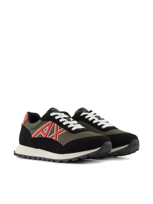 ARMANI EXCHANGE DROP MICROSUEDE Sneakers con logo a contrasto black+olive night+pumpkin - Scarpe Uomo