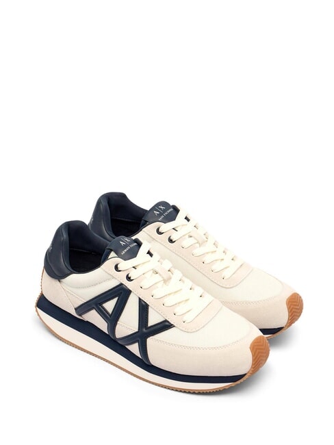 ARMANI EXCHANGE ROYALE SUEDE AIR MESH Sneakers in pelle AX logo off white+navy - Scarpe Uomo