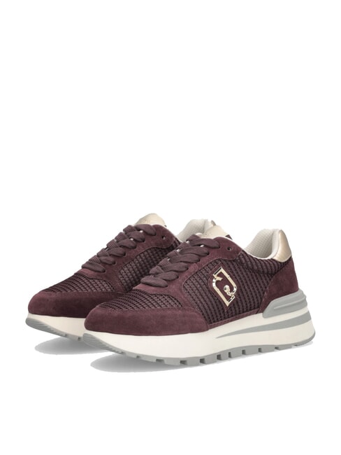 LIUJO AMAZING 25 Sneakers in suede e mesh cremisi/light gold - Scarpe Donna